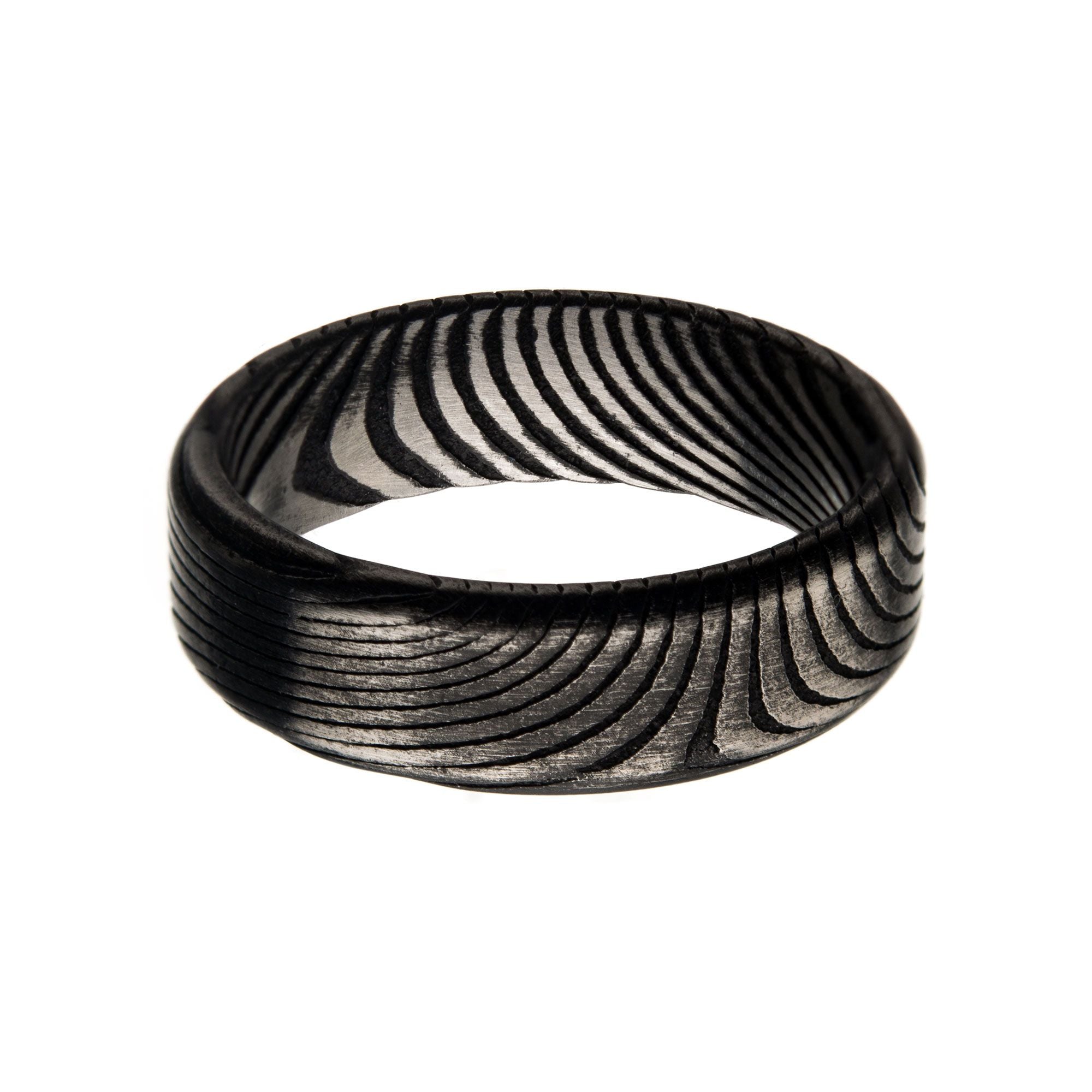 Damascus 7mm Matte Black Plated Band Ring (frdms991mk)