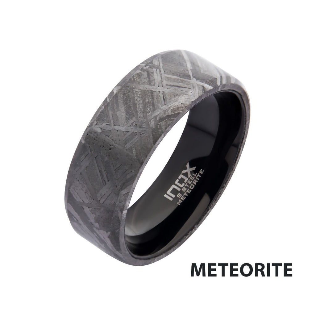 Solid Meteorite Inlay Black Ip Ring (frmt1226k)