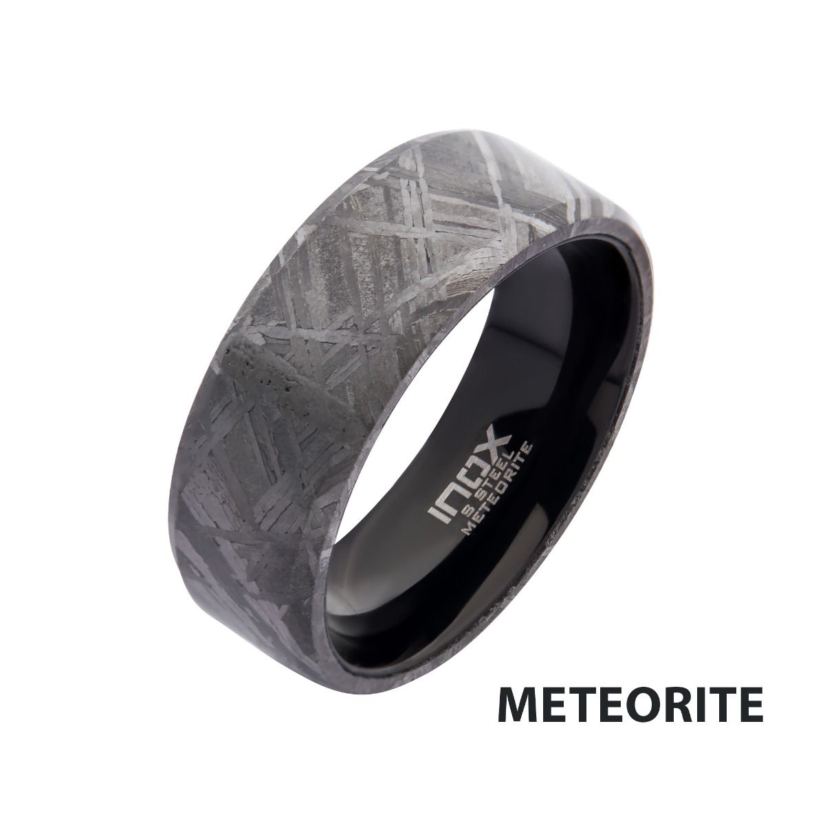 Solid Meteorite Inlay Black Ip Ring (frmt1226k)