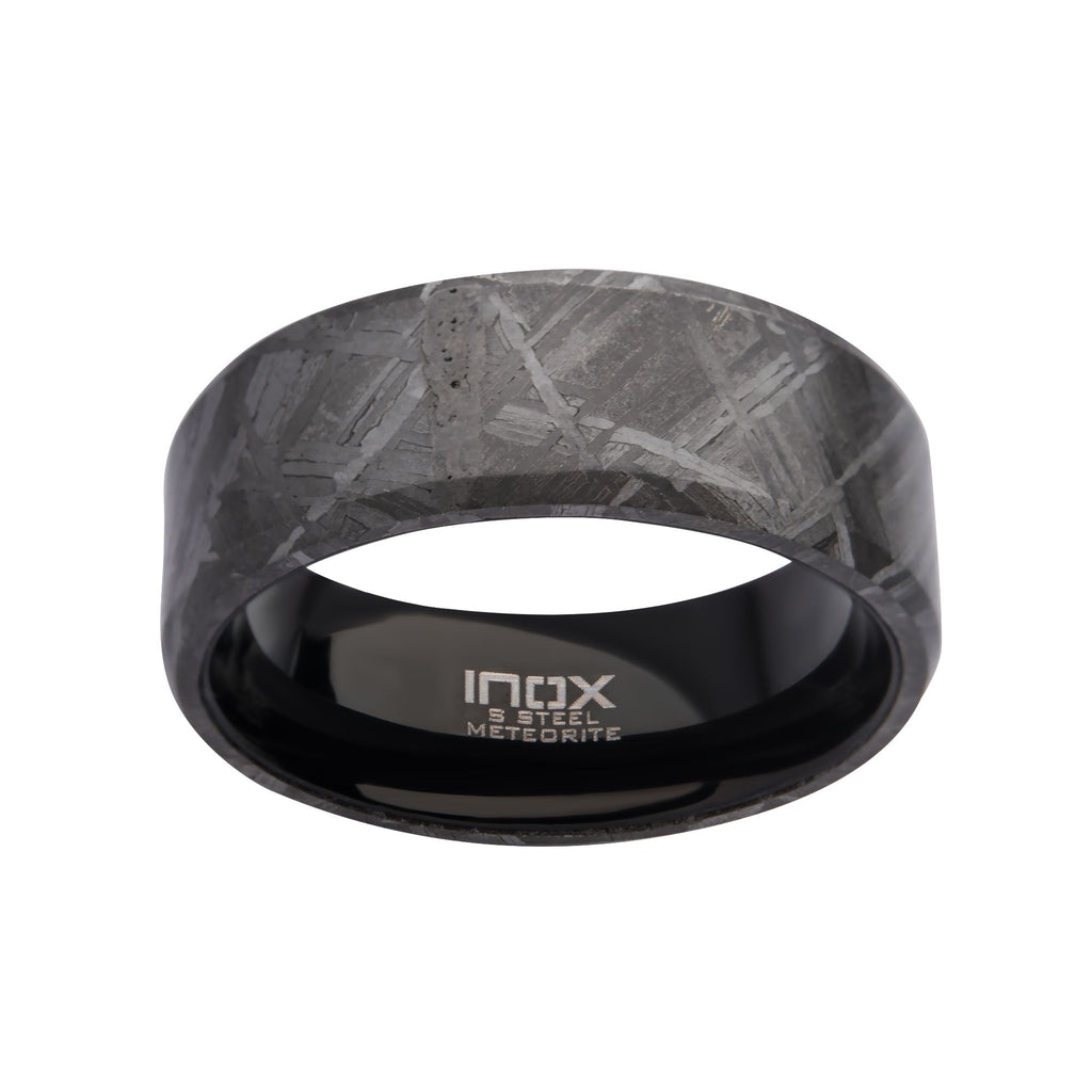Solid Meteorite Inlay Black Ip Ring (frmt1226k)