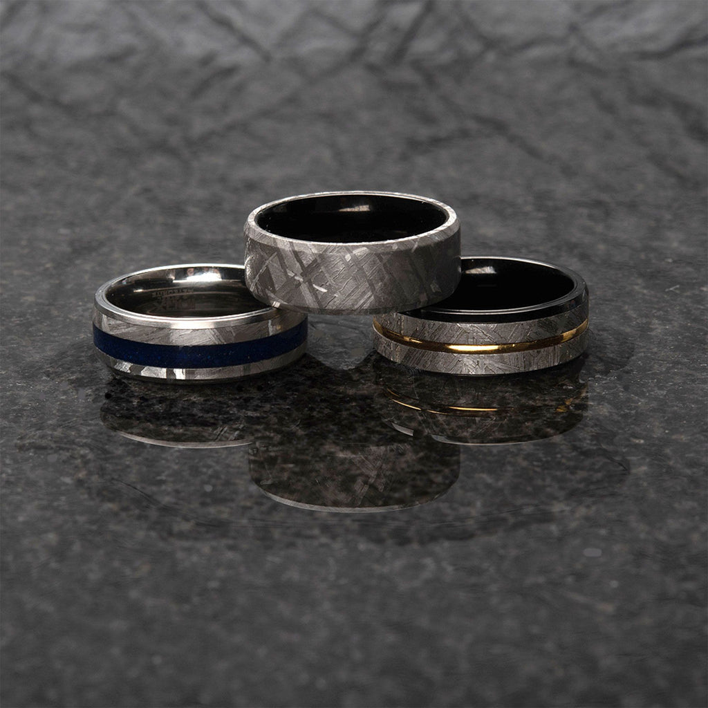 Solid Meteorite Inlay Black Ip Ring (frmt1226k)
