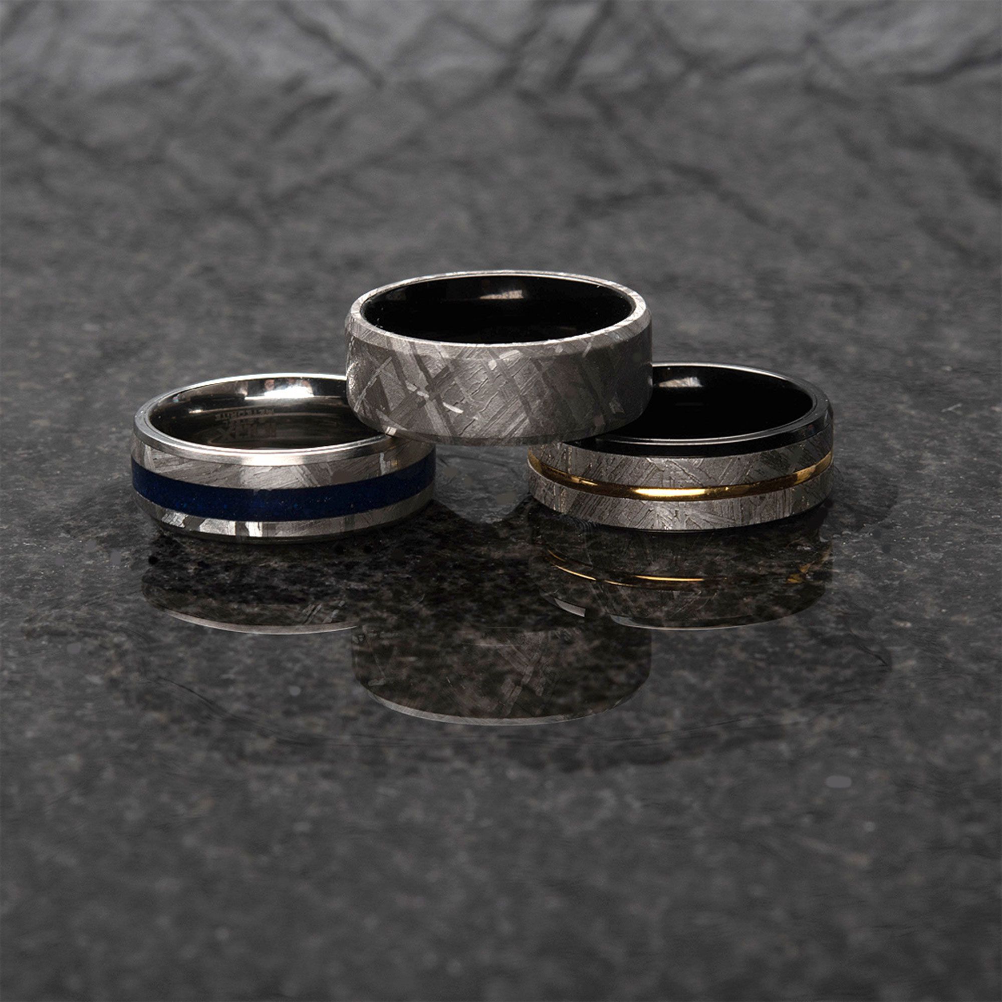 Solid Meteorite Inlay Black Ip Ring (frmt1226k)