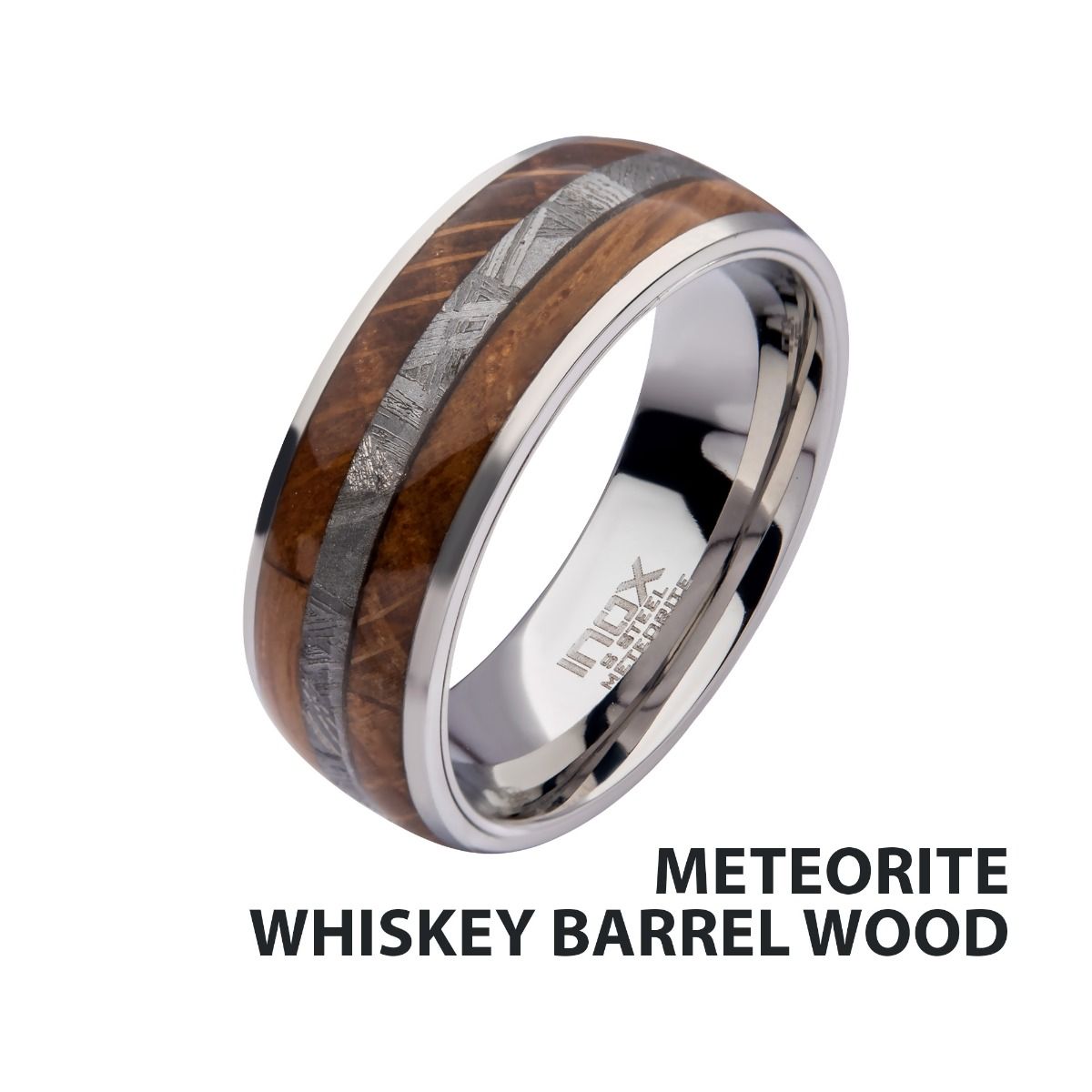Wood Meteorite Inlay Steel Ring (frmt1370)