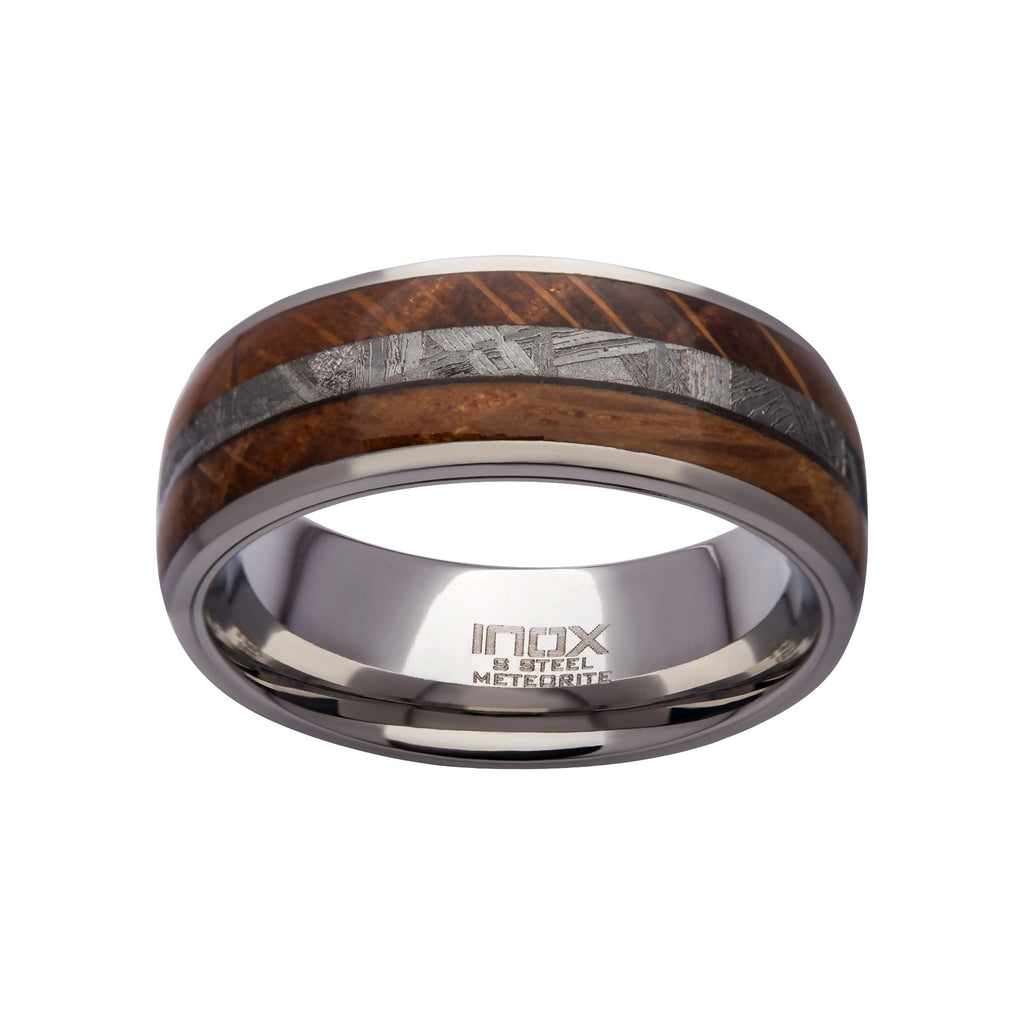 Wood Meteorite Inlay Steel Ring (frmt1370)
