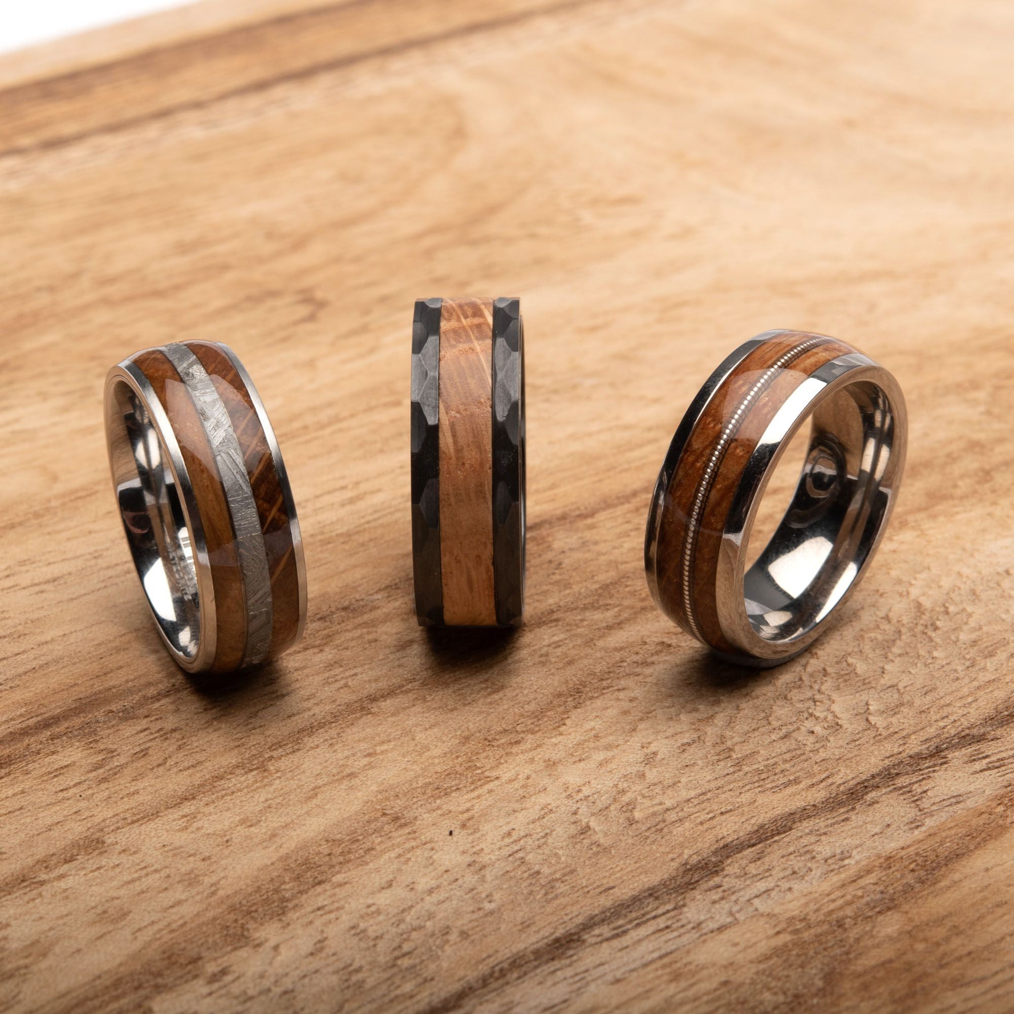 Wood Meteorite Inlay Steel Ring (frmt1370)