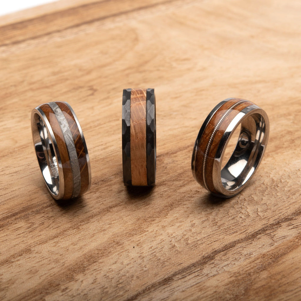 Wood Meteorite Inlay Steel Ring (frmt1370)
