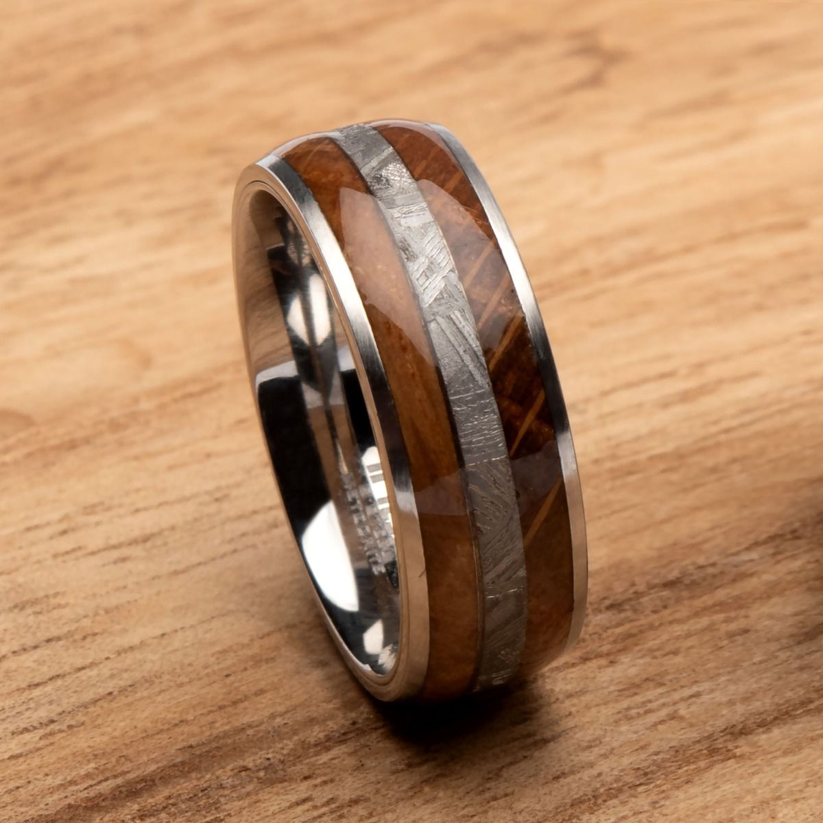 Wood Meteorite Inlay Steel Ring (frmt1370)