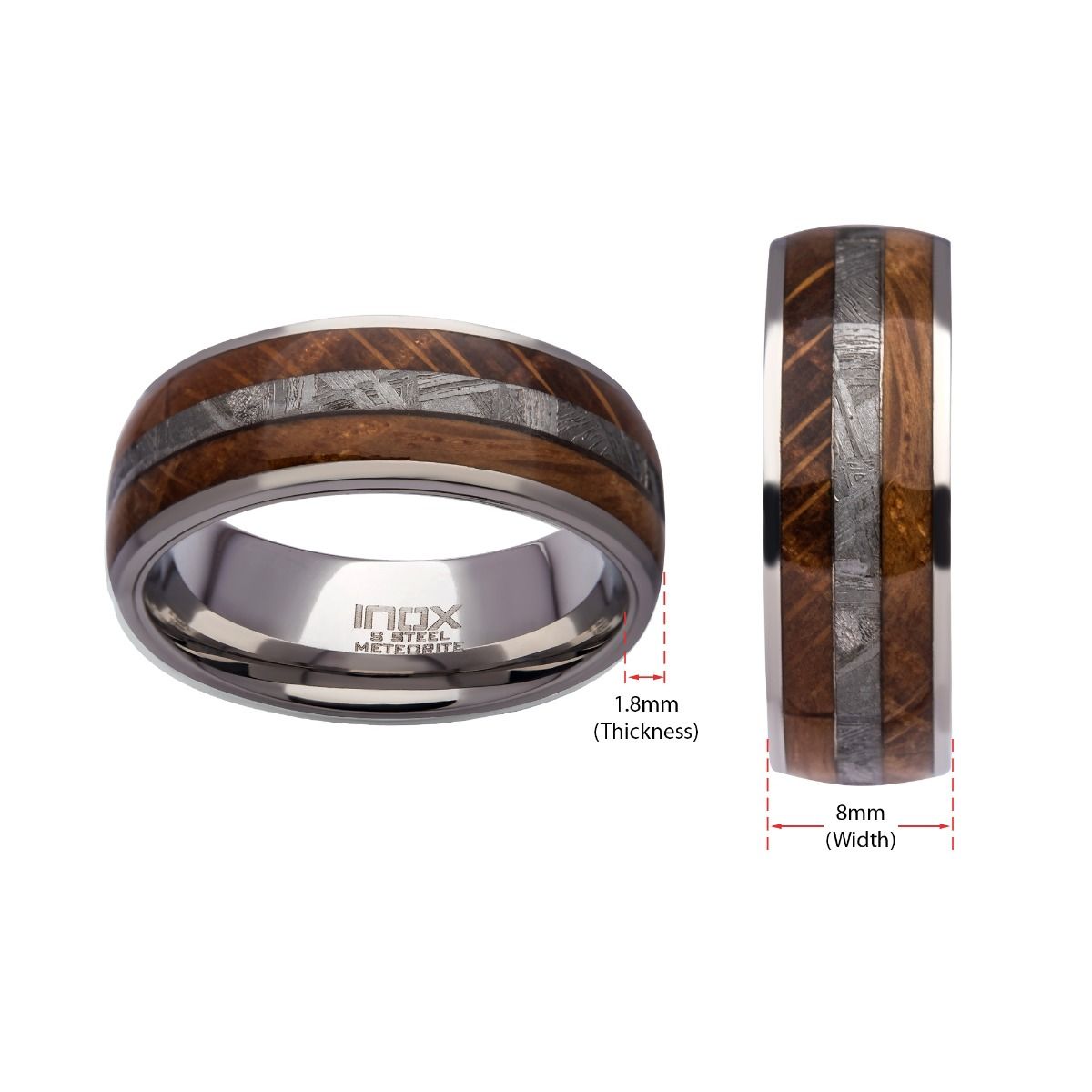 Wood Meteorite Inlay Steel Ring (frmt1370)