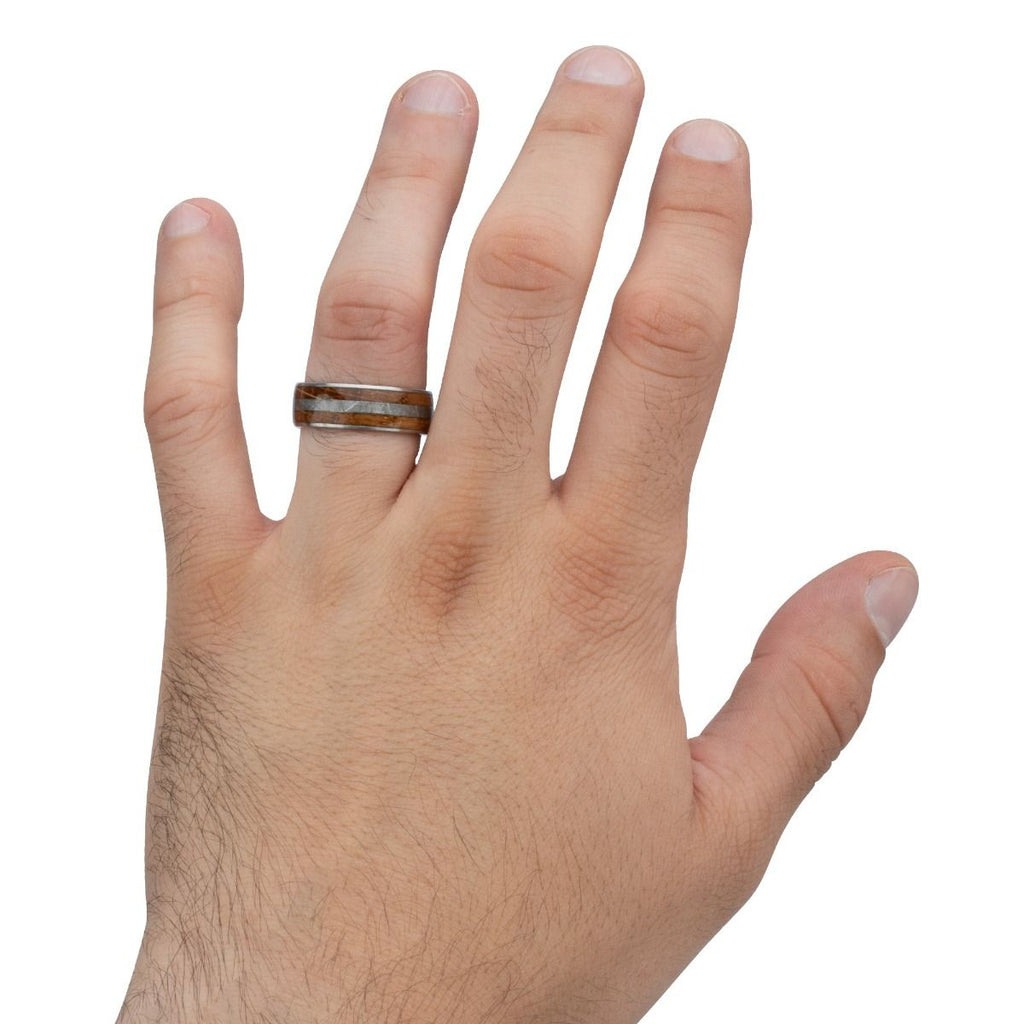 Wood Meteorite Inlay Steel Ring (frmt1370)