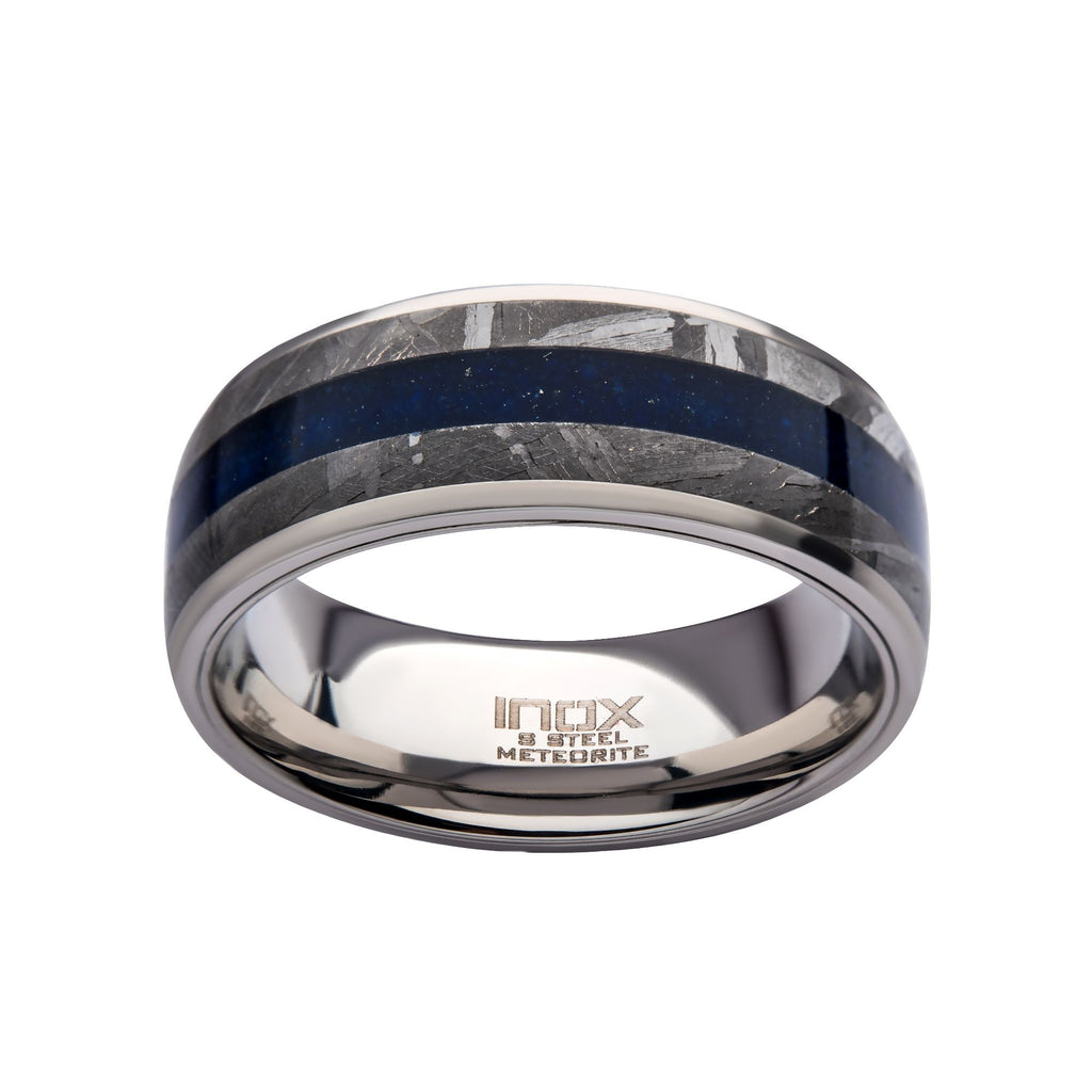 Lapis Lazuli Meteorite Inlay Steel Ring (frmt1371)