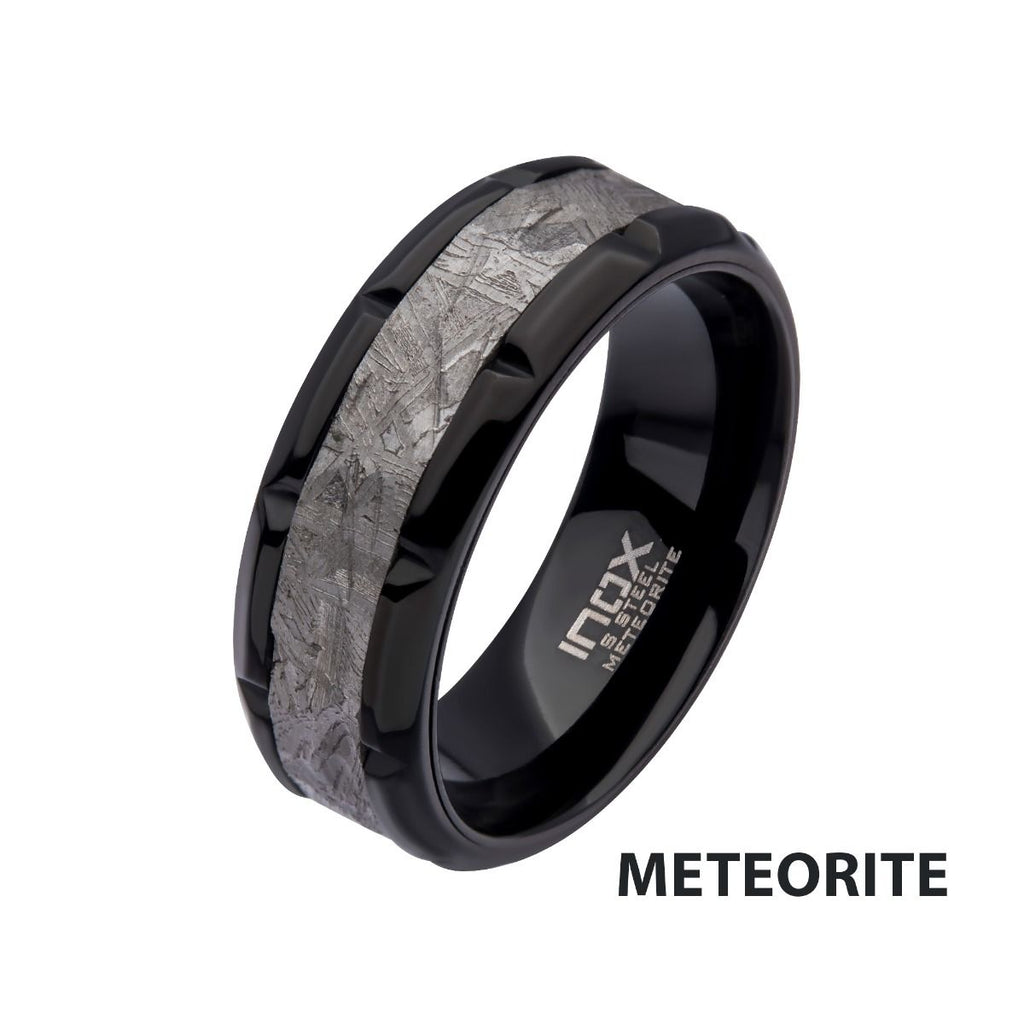 Meteorite Inlay Black Ip Notch Ring (frmt1372k)