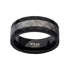 4mm Meteorite Inlay Black Ip Hammered Ring (frmt1379k)