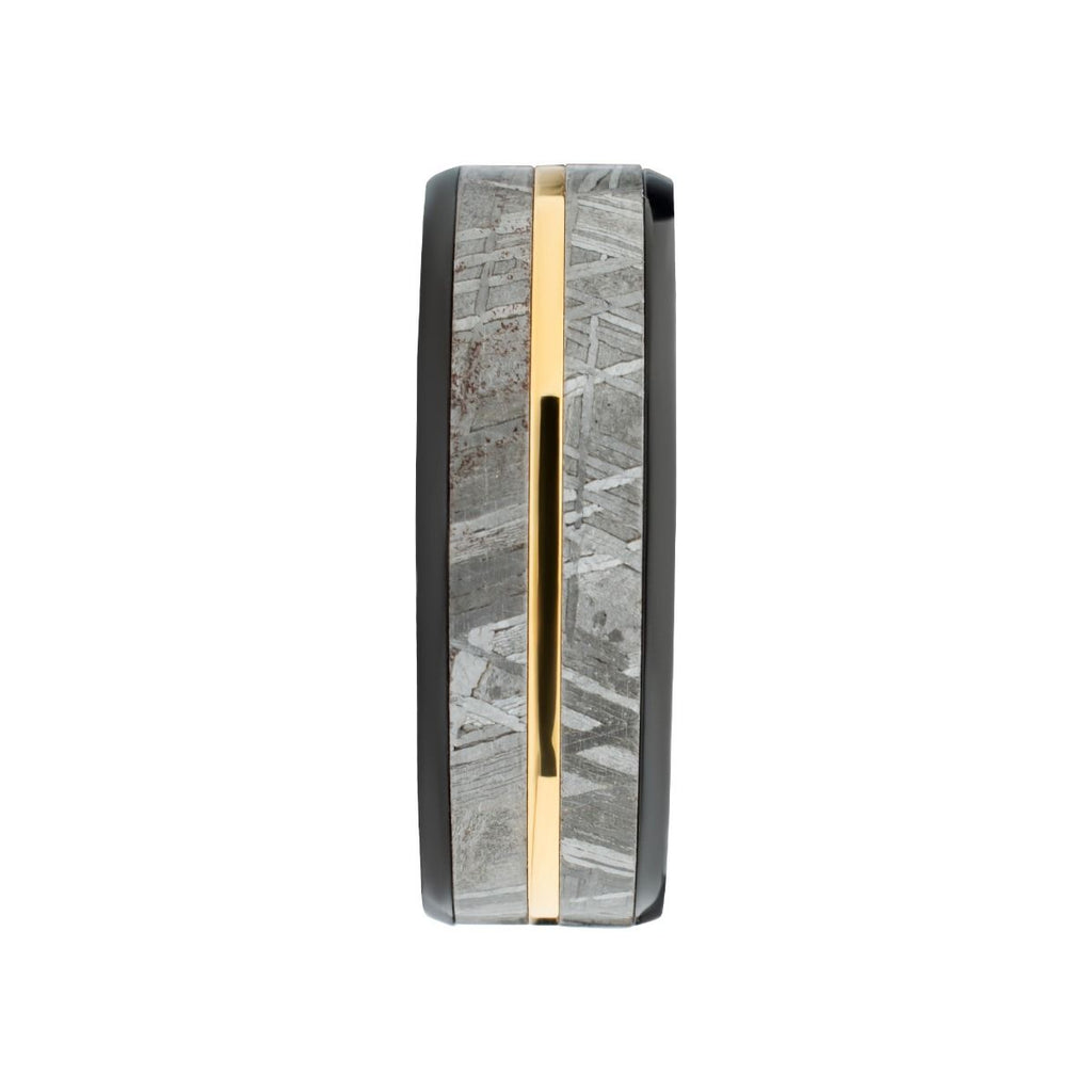 Gold Ip Meteorite Inlay Black Ip Ring (frmt1386k)