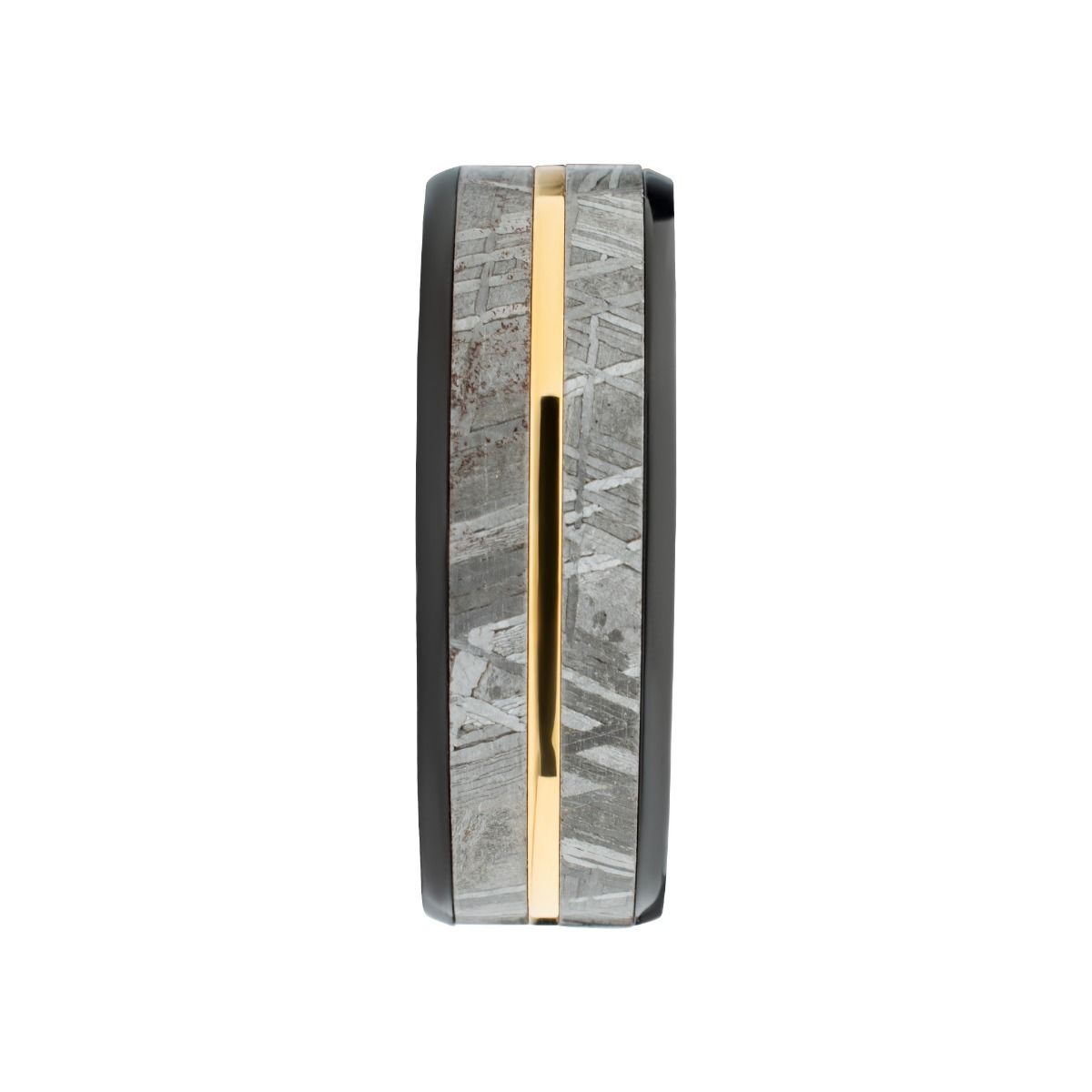 Gold Ip Meteorite Inlay Black Ip Ring (frmt1386k)