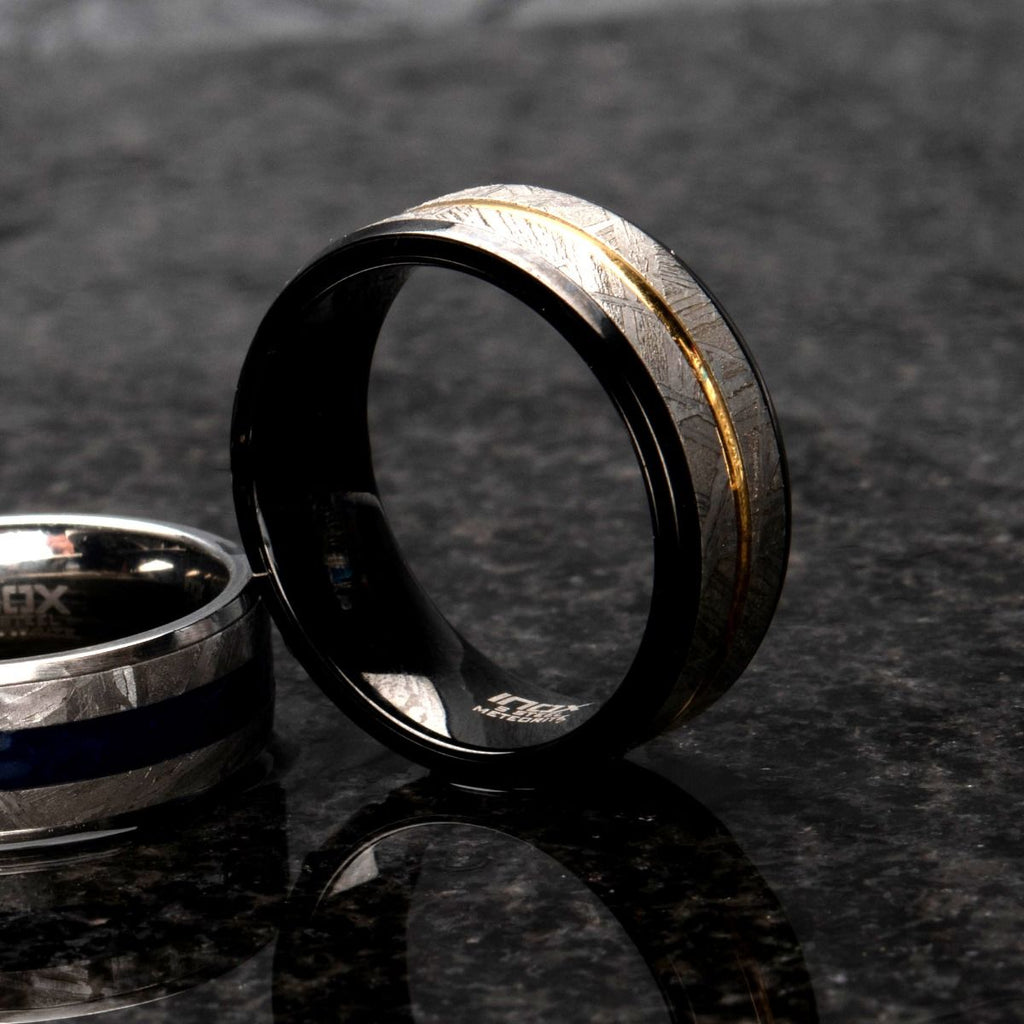 Gold Ip Meteorite Inlay Black Ip Ring (frmt1386k)