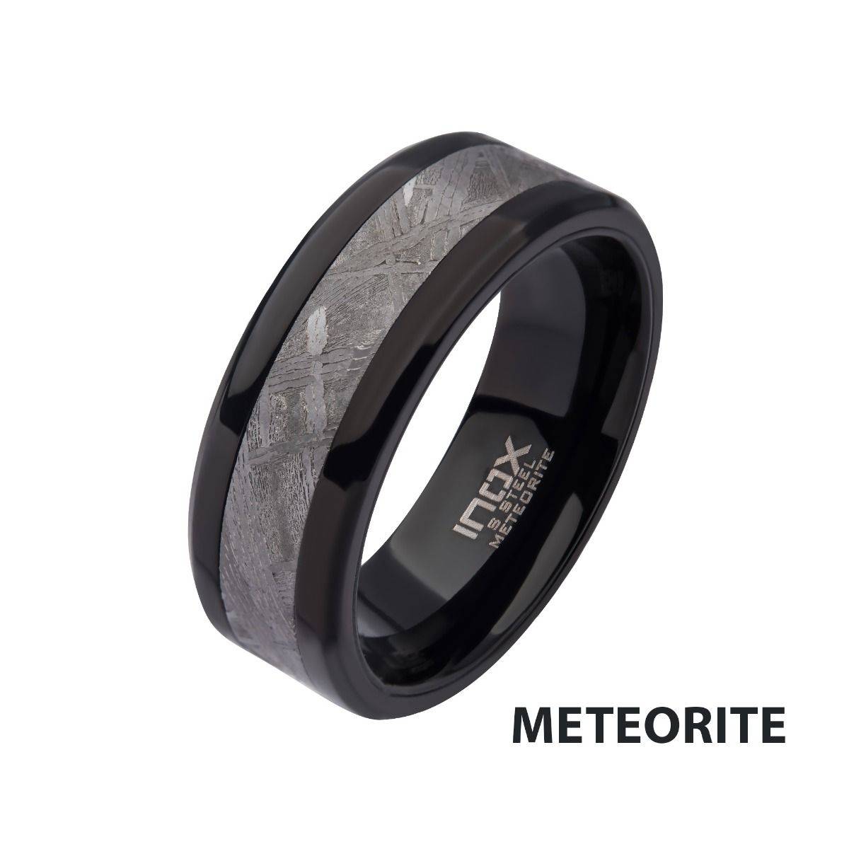 Meteorite Inlay Black Ip Ring (frmt419k)