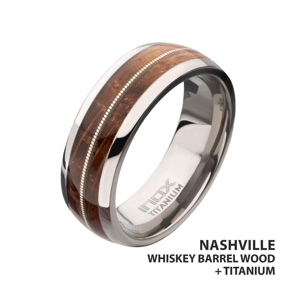 Clear Resins Whiskey Barrel Wood Inlay Titanium Ring (frt1388)