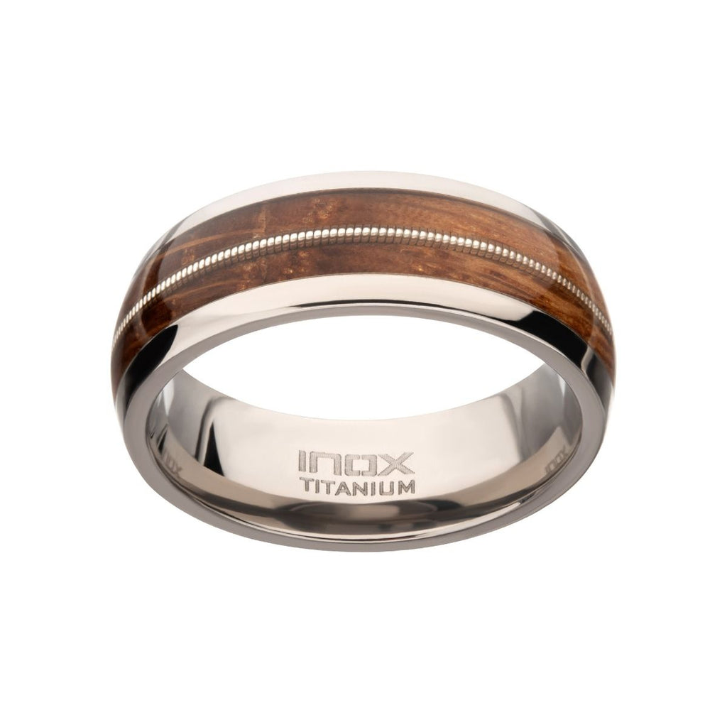 Clear Resins Whiskey Barrel Wood Inlay Titanium Ring (frt1388)