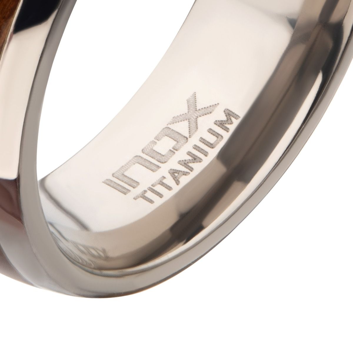 Clear Resins Whiskey Barrel Wood Inlay Titanium Ring (frt1388)