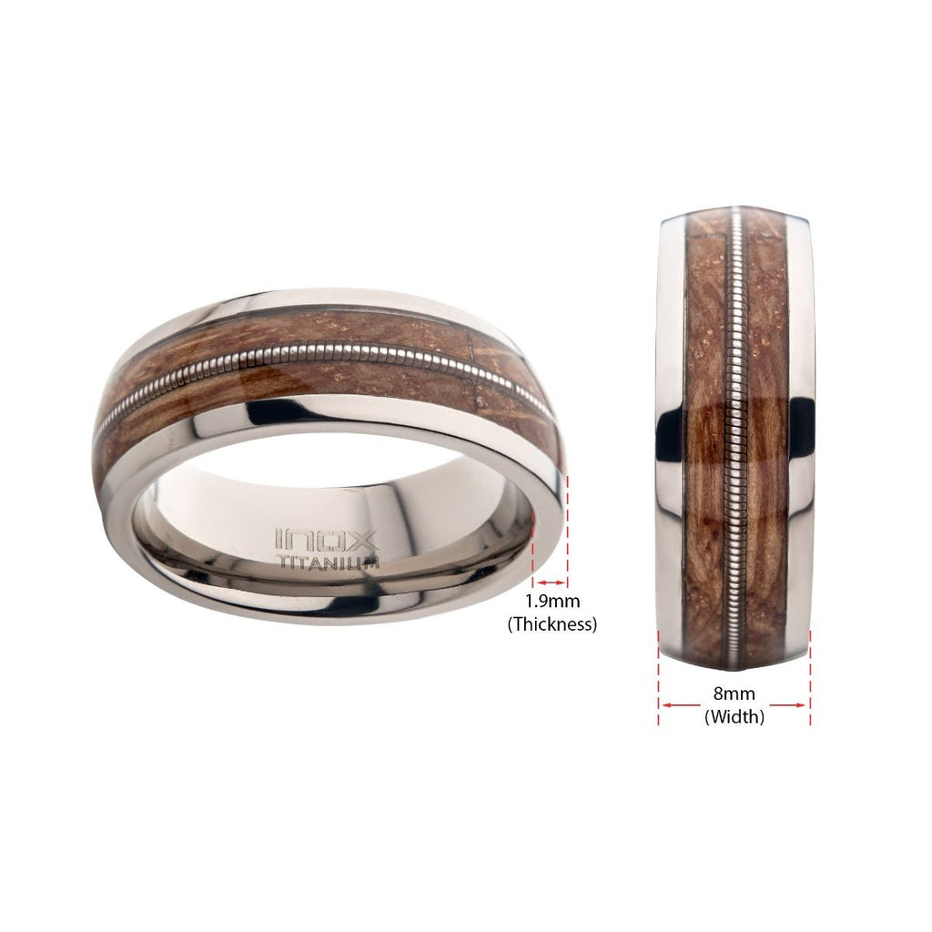 Clear Resins Whiskey Barrel Wood Inlay Titanium Ring (frt1388)