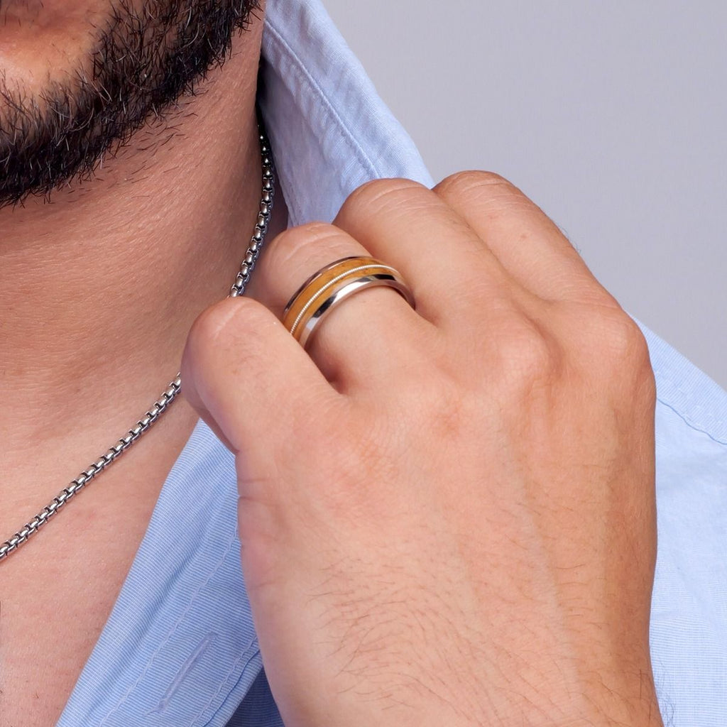 Clear Resins Whiskey Barrel Wood Inlay Titanium Ring (frt1388)