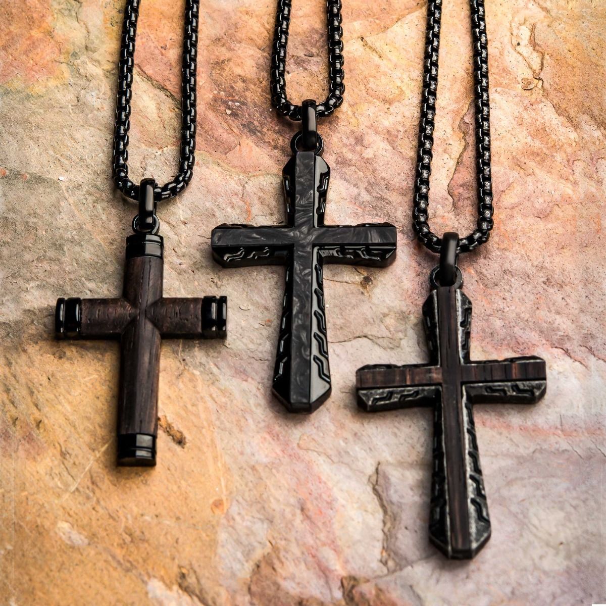 Black Carbon Graphite Sepulchre Cross Pendant (ssp007enk1)