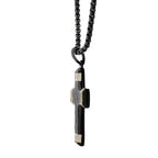 Matte Black Carved Steel Small Constantine Cross Pendant with Steel Accents & Lab-Created White Sapphire