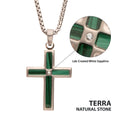 Matte Steel Malachite Stone Inlay with Lab-Created White Sapphire Terra Cross Pendant