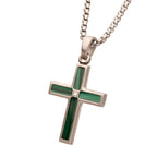 Matte Steel Malachite Stone Inlay with Lab-Created White Sapphire Terra Cross Pendant