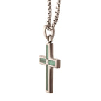 Matte Steel Malachite Stone Inlay with Lab-Created White Sapphire Terra Cross Pendant