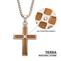 Matte Steel Tiger Eye Stone Inlay with Lab-Created White Sapphire Terra Cross Pendant