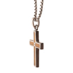 Matte Steel Tiger Eye Stone Inlay with Lab-Created White Sapphire Terra Cross Pendant