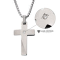 Stainless Steel Lab-Grown Diamond Matte Finish Beveled Cross Pendant with Box Chain (lgdssp23154nk)