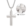 Stainless Steel Lab-Grown Diamond Brushed Finish Cross Pendant (lgdssp683nk)
