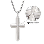 Stainless Steel Lab-Grown Diamond Brushed Finish Cross Pendant (lgdssp683nk)