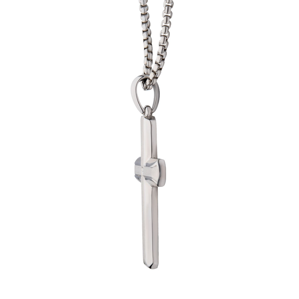 Stainless Steel Lab-Grown Diamond Brushed Finish Cross Pendant (lgdssp683nk)