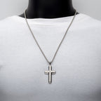 Stainless Steel Lab-Grown Diamond Brushed Finish Cross Pendant (lgdssp683nk)
