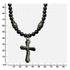 Black Onyx Beads With Steel Cross Pendant Necklace (nkra620bk)