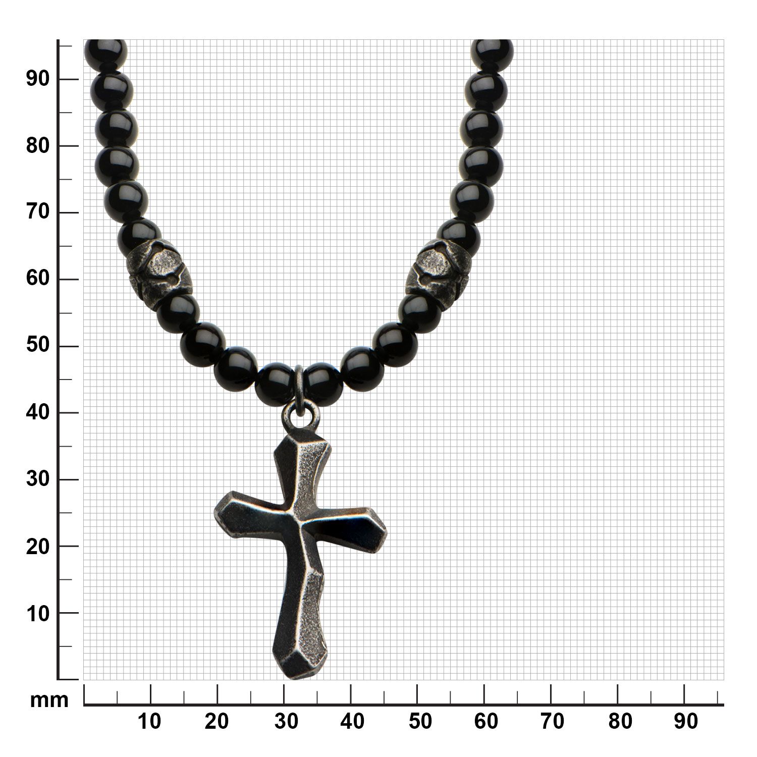 Black Onyx Beads With Steel Cross Pendant Necklace (nkra620bk)