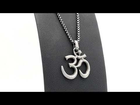 stainless Steel With Antique Finish Om Symbol Pendant With Steel Box Chain