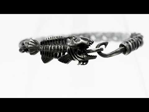 Gun Metal Plated Wheat Chain With Fishbone On Hook Clasp Bracelet