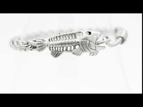 Polished Steel Wheat Chain With Fishbone On Hook Clasp Bracelet