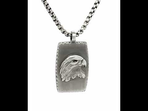 Gun Metal Ip Eagle Inlay Dog Tag Pendant With Round Box Chain