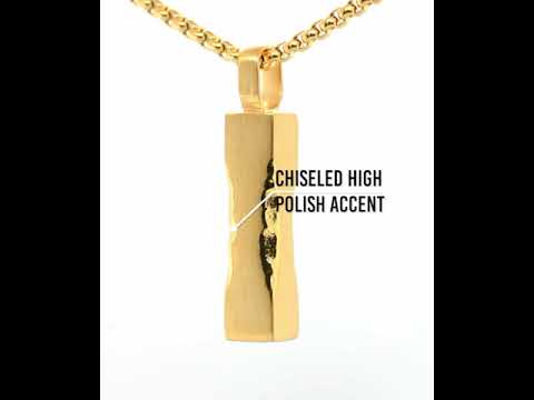 Matte 18k Gold Ip Chiseled Engravable Drop Pendant With Box Chain