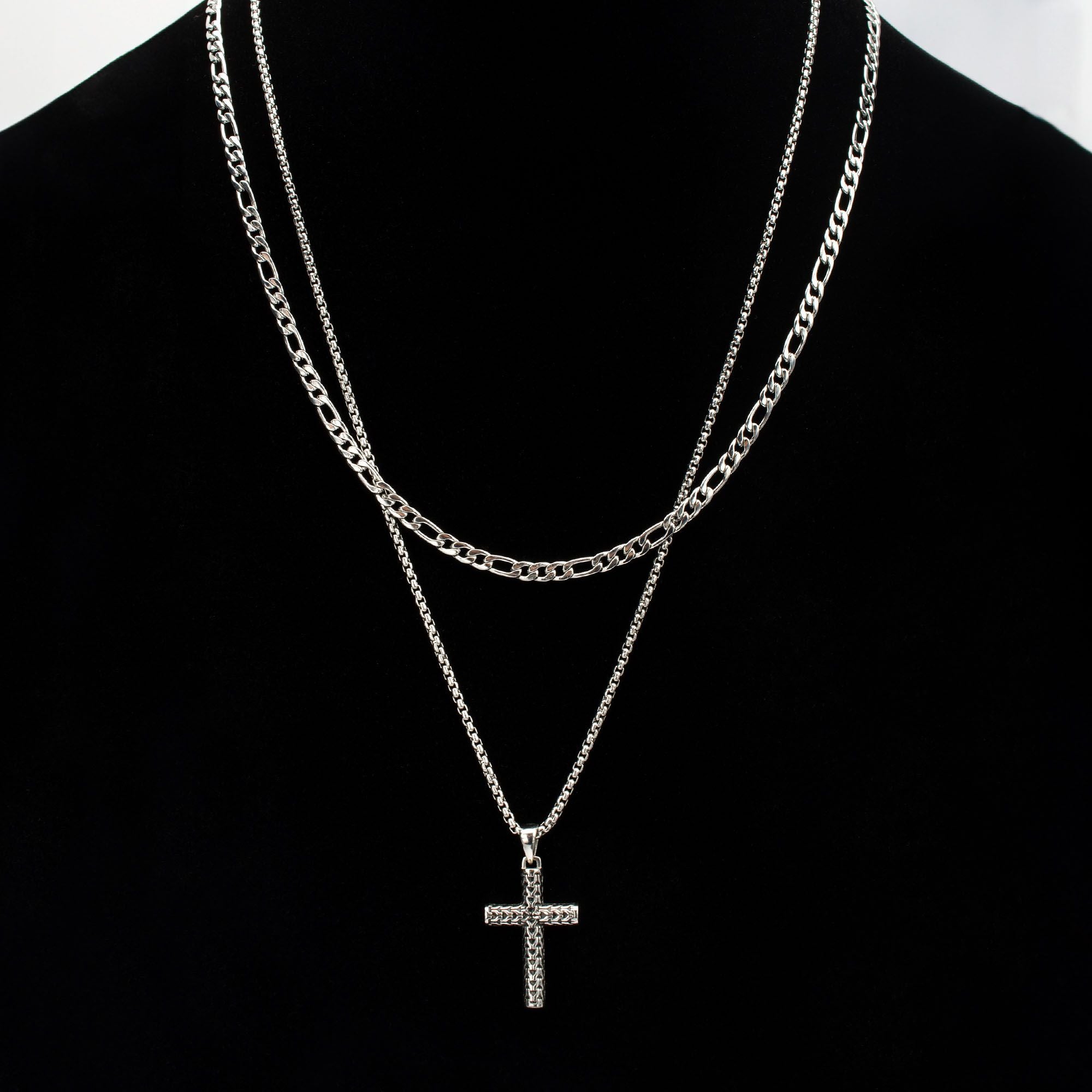 steel Scale Cross Drop Pendant With Bold Box Chain (ssp146651nk)