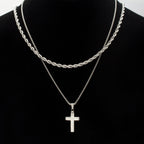 Steel French Rope Chain & Cross Pendant Set set- (ssp15465nk)