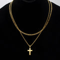 18k Gold Ip Cross Drop Pendant With Round Box Chain (ssp15465nkgp)