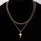 18k Gold Ip Cross Drop Pendant With Round Box Chain (ssp15465nkgp)