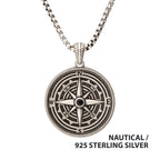 925 Sterling Silver Magellan Compass Pendant with Faceted 2.5mm Black Spinel Gemstone (slvrpnk10kspn)