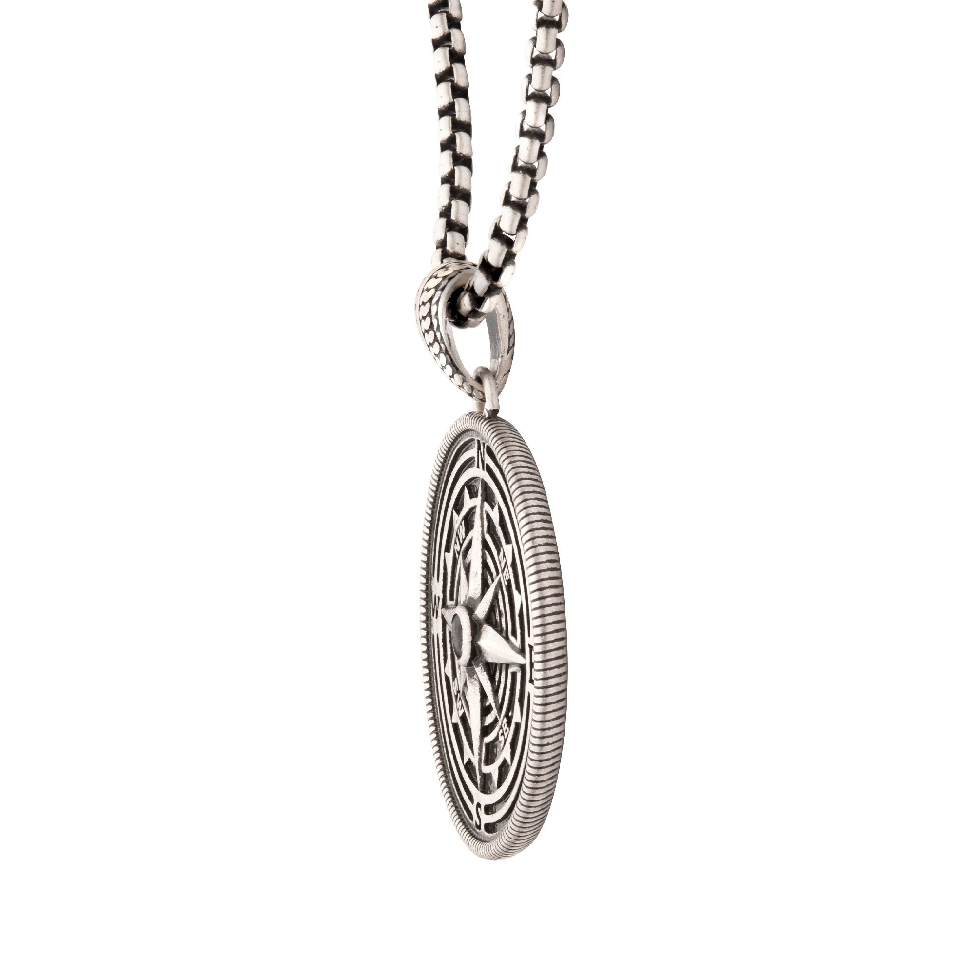 925 Sterling Silver Magellan Compass Pendant with Faceted 2.5mm Black Spinel Gemstone (slvrpnk10kspn)